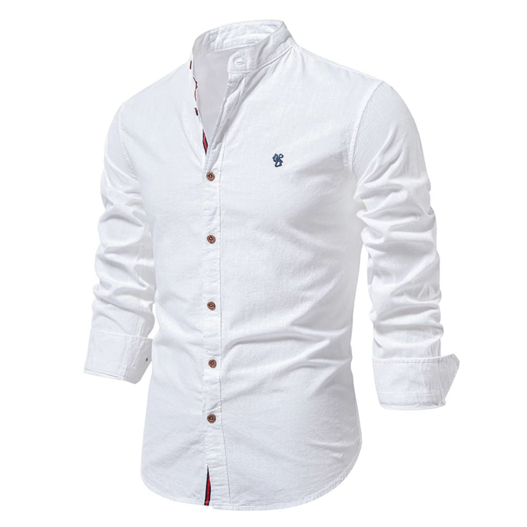 Men’s Slim Fit Mandarin Collar Shirt - Slub Textured Finish