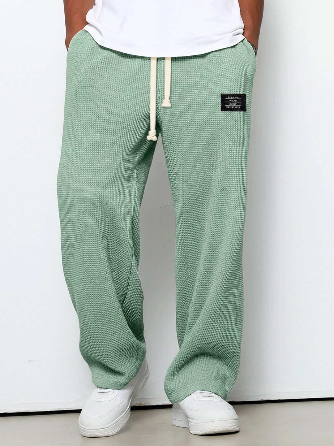 Men's Drawstring Trousers Relaxed Fit Joggers Waffle Knit Sweatpants