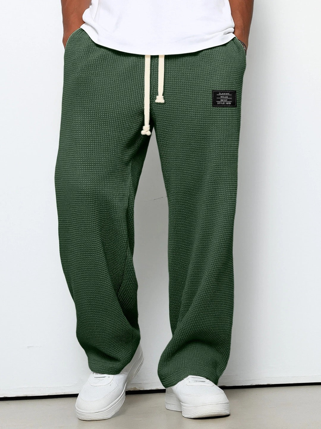 Men's Drawstring Trousers Relaxed Fit Joggers Waffle Knit Sweatpants