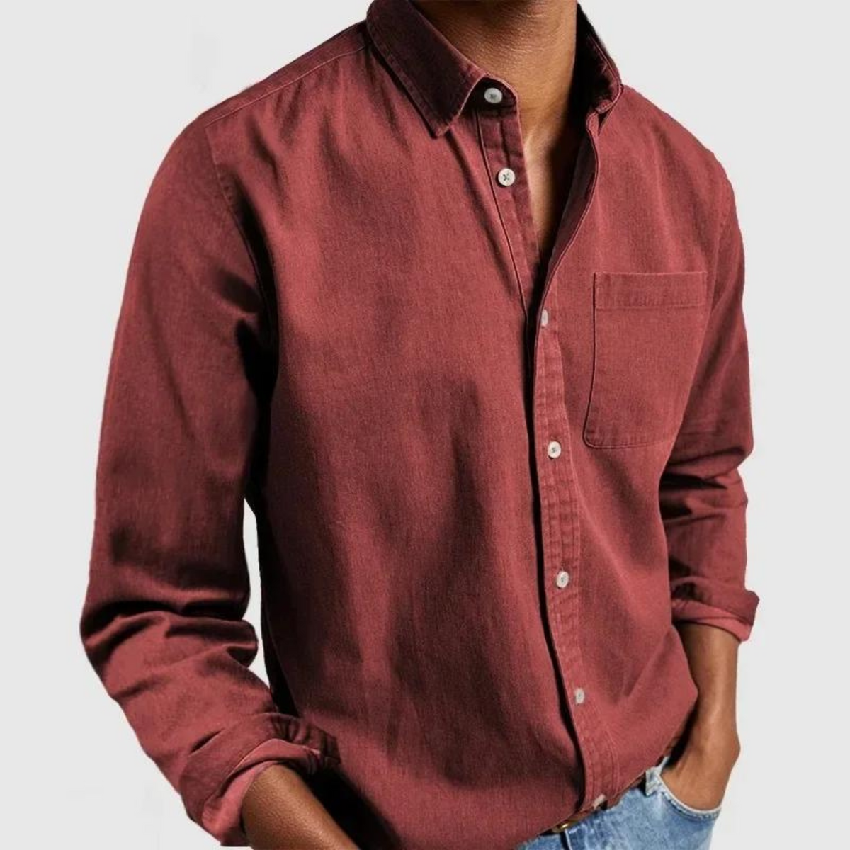Men's Front Pocket Long Sleeve Shirt - Rugged Style