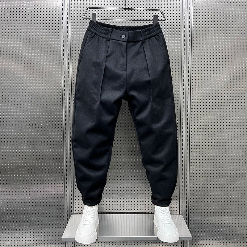 Men's High-Waisted Elastic Waist Trousers - Soft Touch Weave