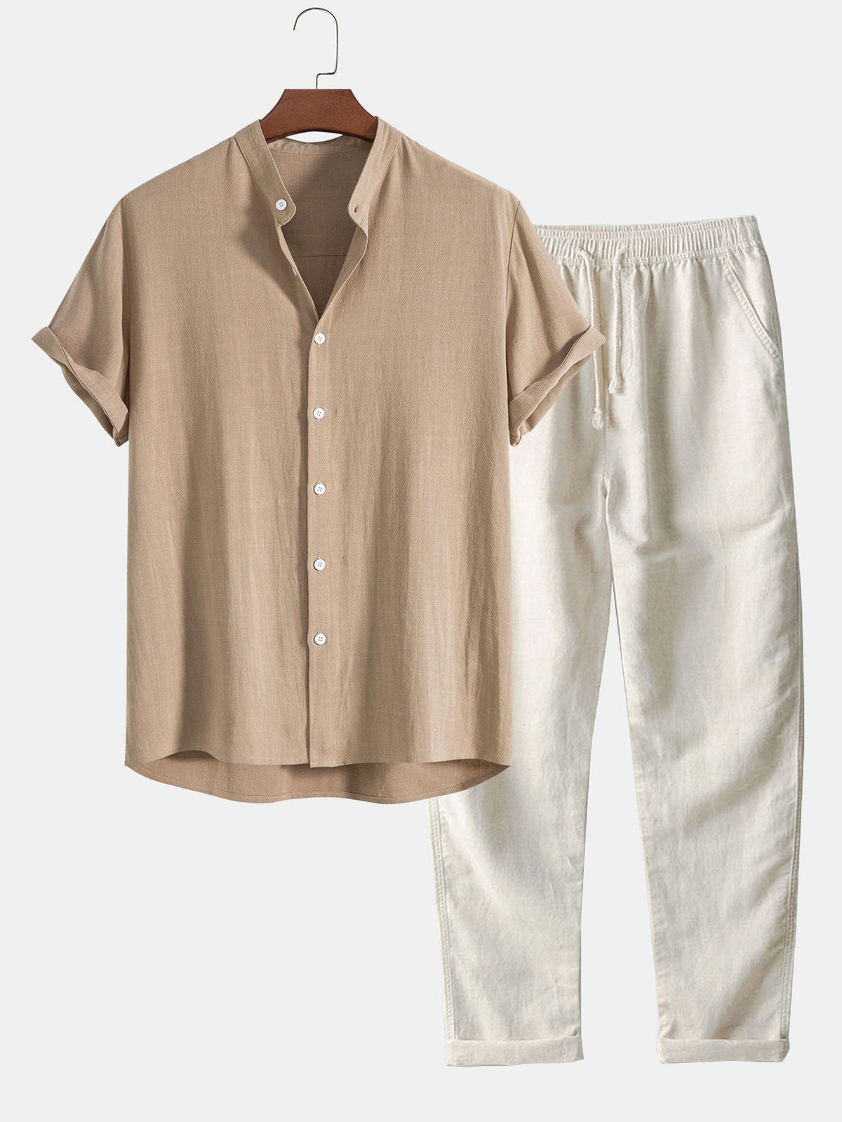 Men's Set Co Ord Short Sleeve Shirt Drawstring Trousers
