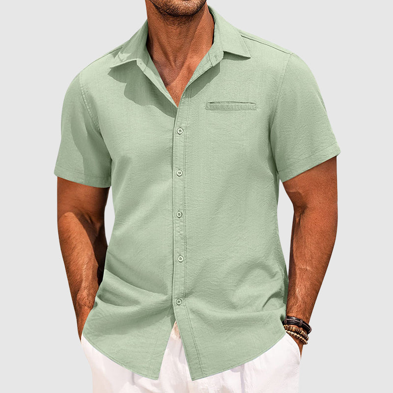 Men’s Short Sleeve Shirt Spread Collar Casual Chest Pocket
