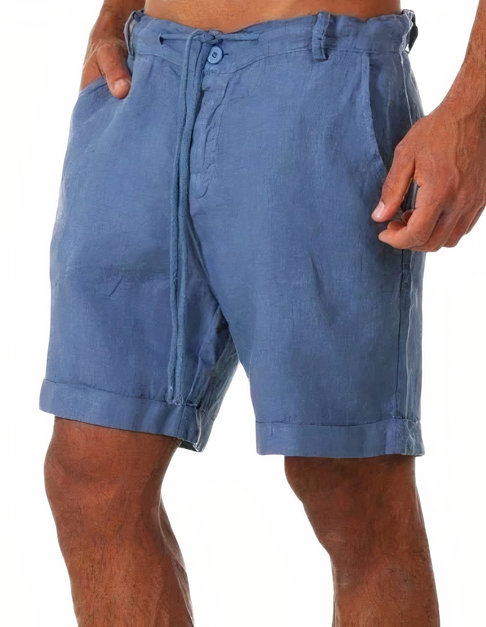 Men's Linen Shorts - Elasticated Drawstring Waist and Side Pockets