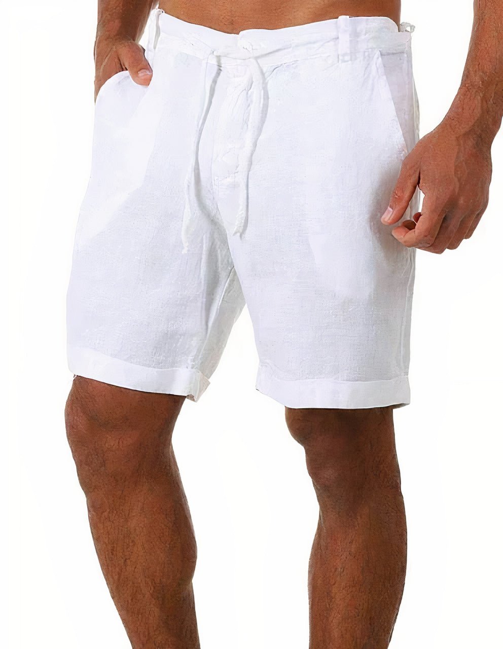 Men's Linen Shorts - Elasticated Drawstring Waist and Side Pockets