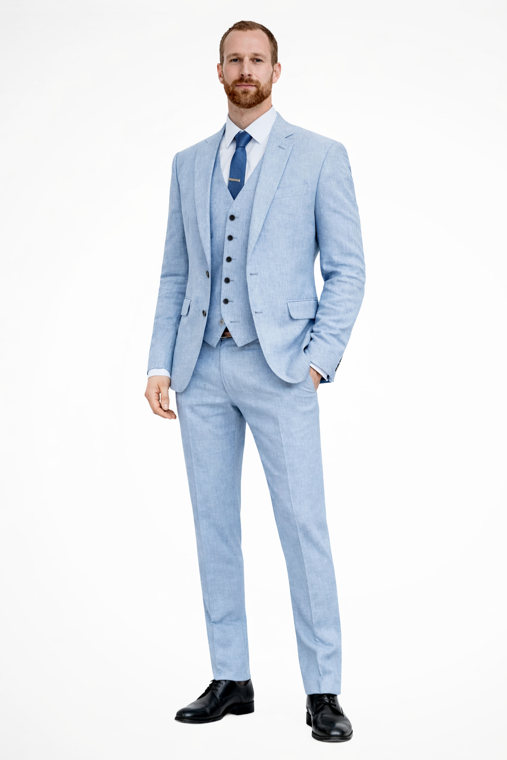 Men's Linen Three-Piece Suit - Tailored Fit with Single-Breasted Jacket and Waistcoat
