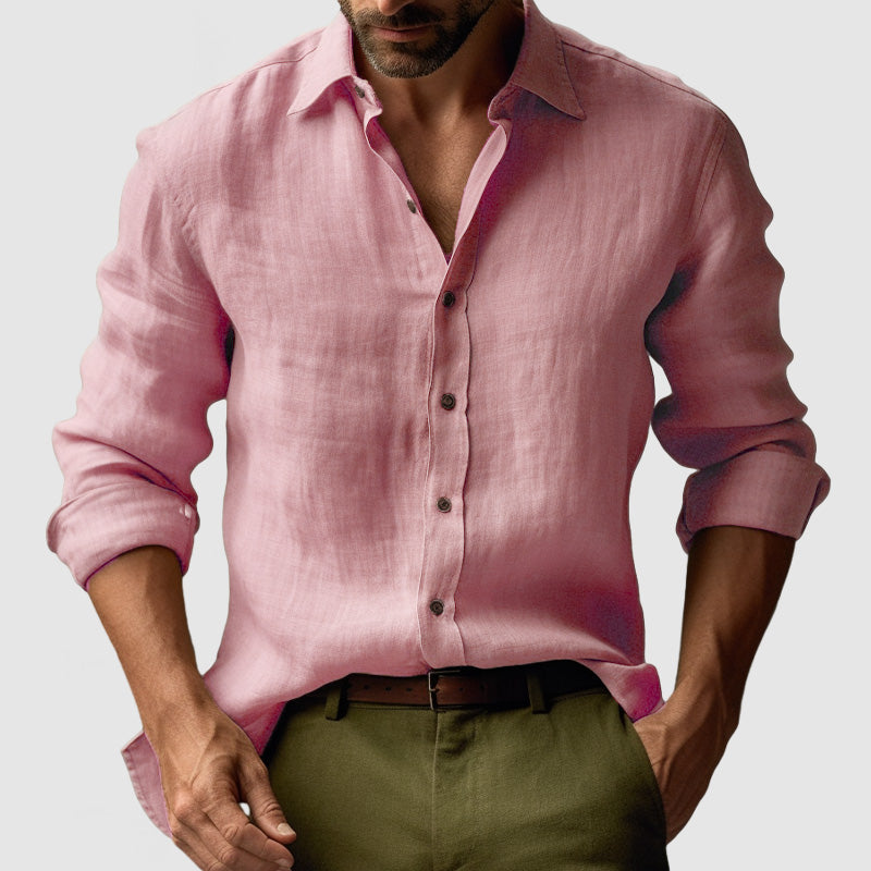 Men's Long Sleeve Button-Down Shirt - Lightweight Linen