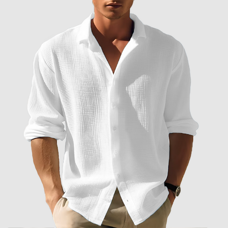 Men’s Long Sleeve Relaxed Fit shirt - Waffle Textured Linen
