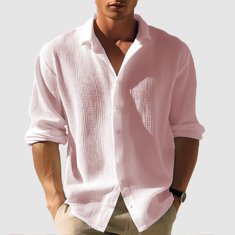 Men’s Long Sleeve Relaxed Fit shirt - Waffle Textured Linen