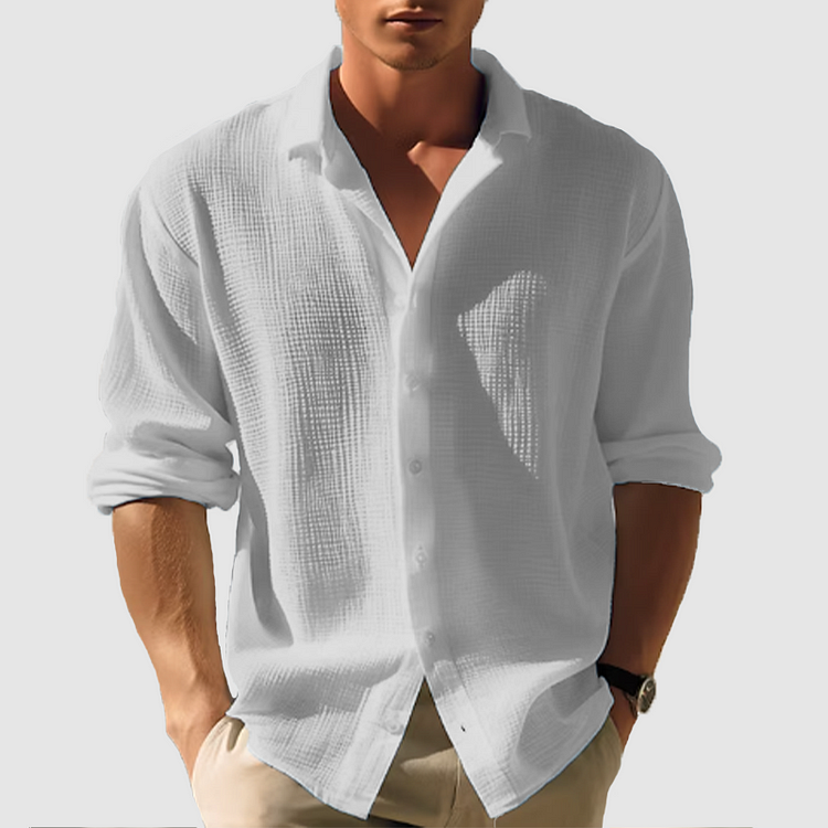 Men’s Long Sleeve Relaxed Fit shirt - Waffle Textured Linen