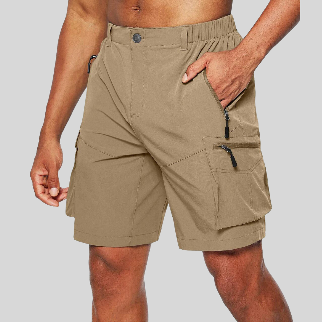 Men's Multi-Pocket Cargo Shorts - Elasticated Waist and Zip Pockets