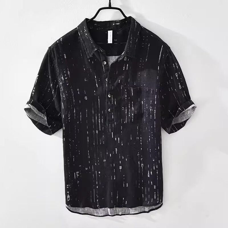 Men's Relaxed Fit Button-Down Shirt - Broken Stripe Pattern