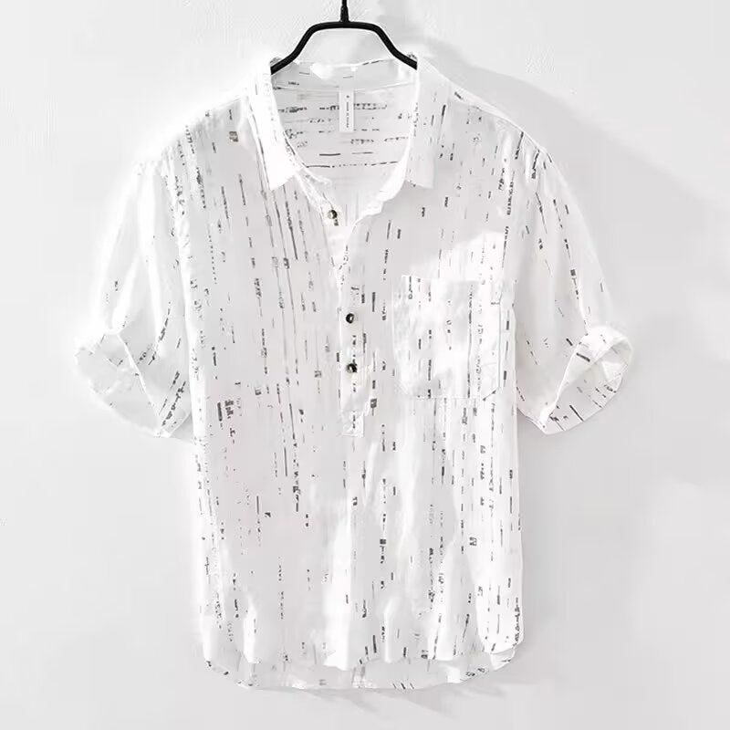 Men's Relaxed Fit Button-Down Shirt - Broken Stripe Pattern
