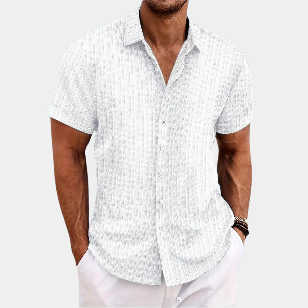 Men's Relaxed Fit Button Down Shirt - Textured Vertical Stripes