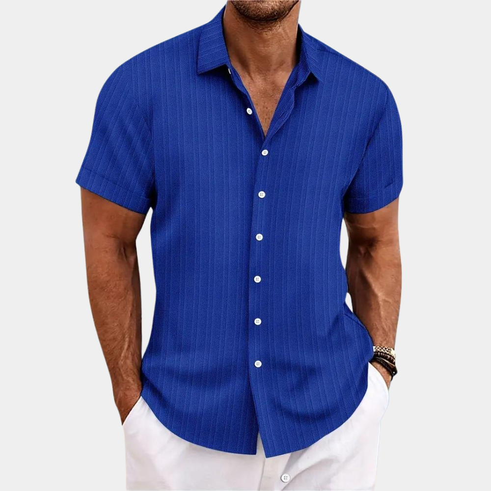 Men's Relaxed Fit Button Down Shirt - Textured Vertical Stripes