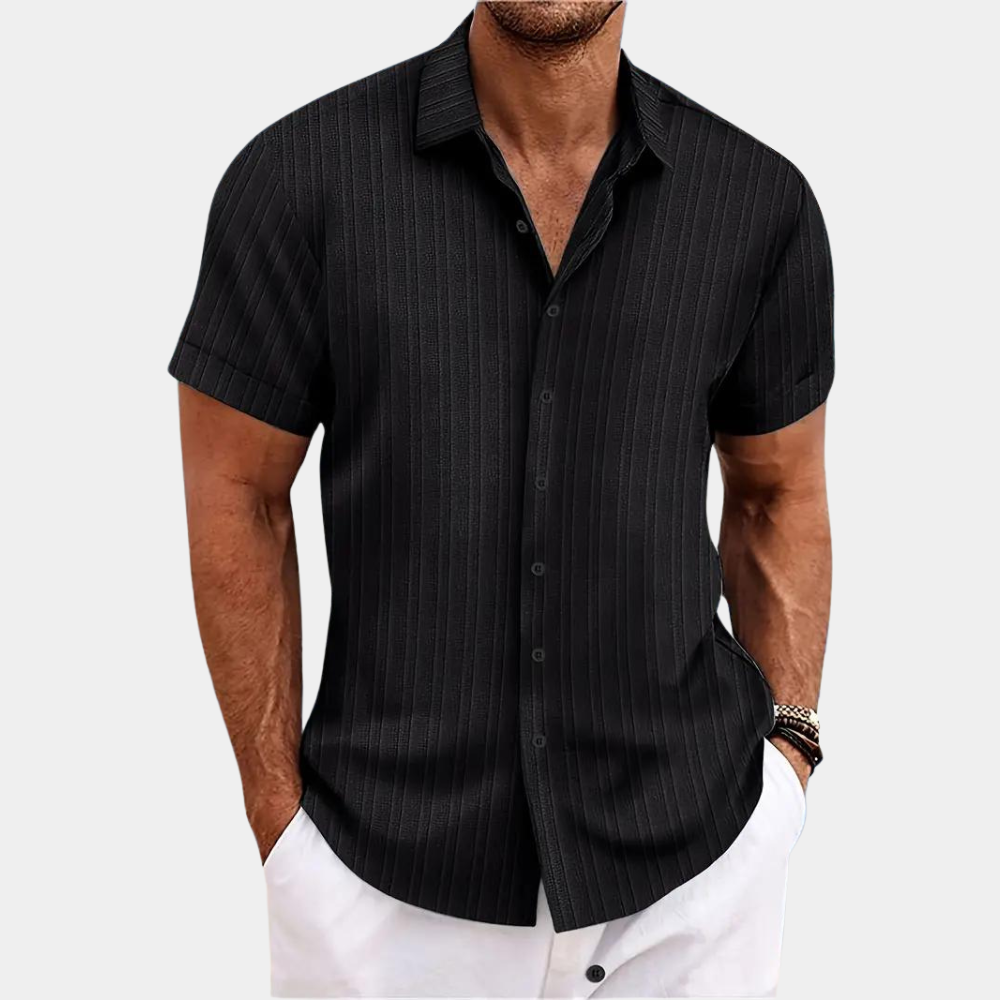 Men's Relaxed Fit Button Down Shirt - Textured Vertical Stripes