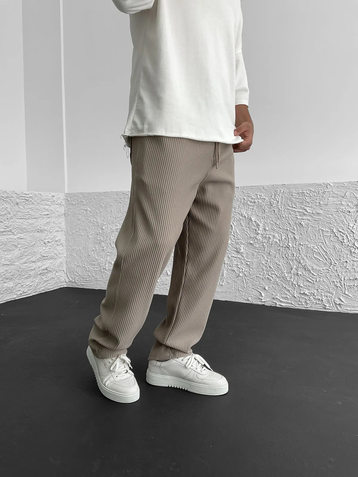Men's Relaxed Fit Straight Leg Trousers - Ribbed Texture