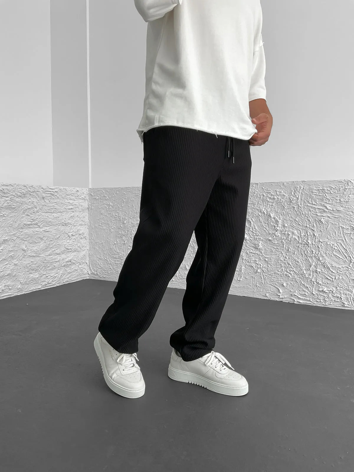 Men's Relaxed Fit Straight Leg Trousers - Ribbed Texture