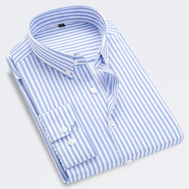 Men's Striped Shirt Formal Slim Fit Smart Dress Shirt Long Sleeve