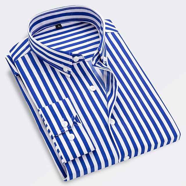 Men's Striped Shirt Formal Slim Fit Smart Dress Shirt Long Sleeve
