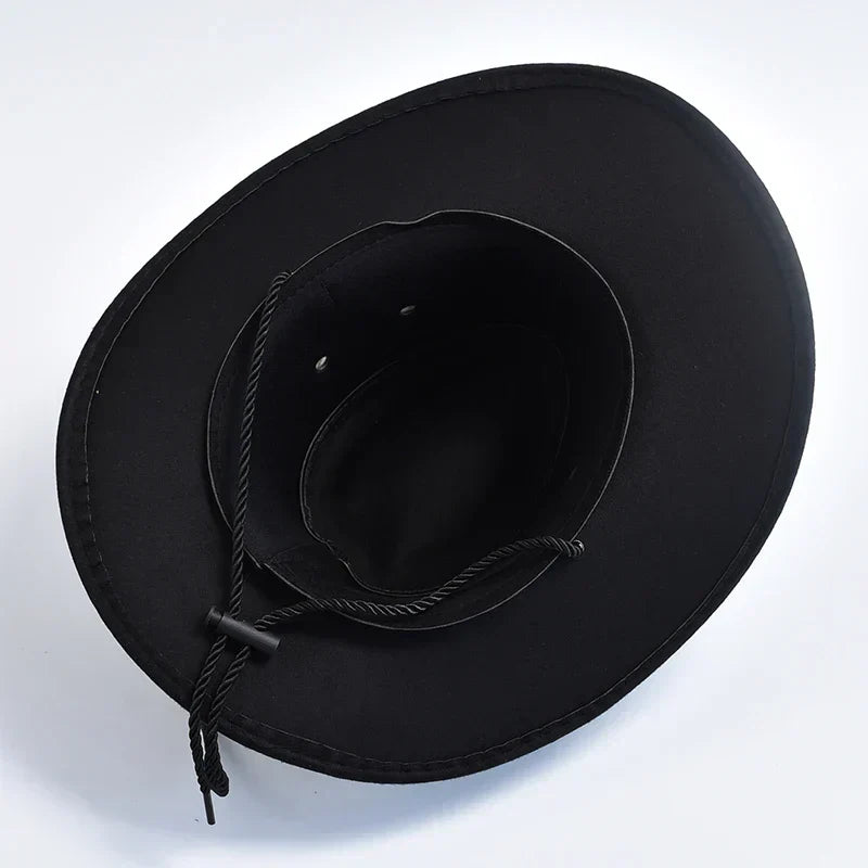 Men's Wide Brim Western Cowboy Hat Bull Emblem and Studded Detail