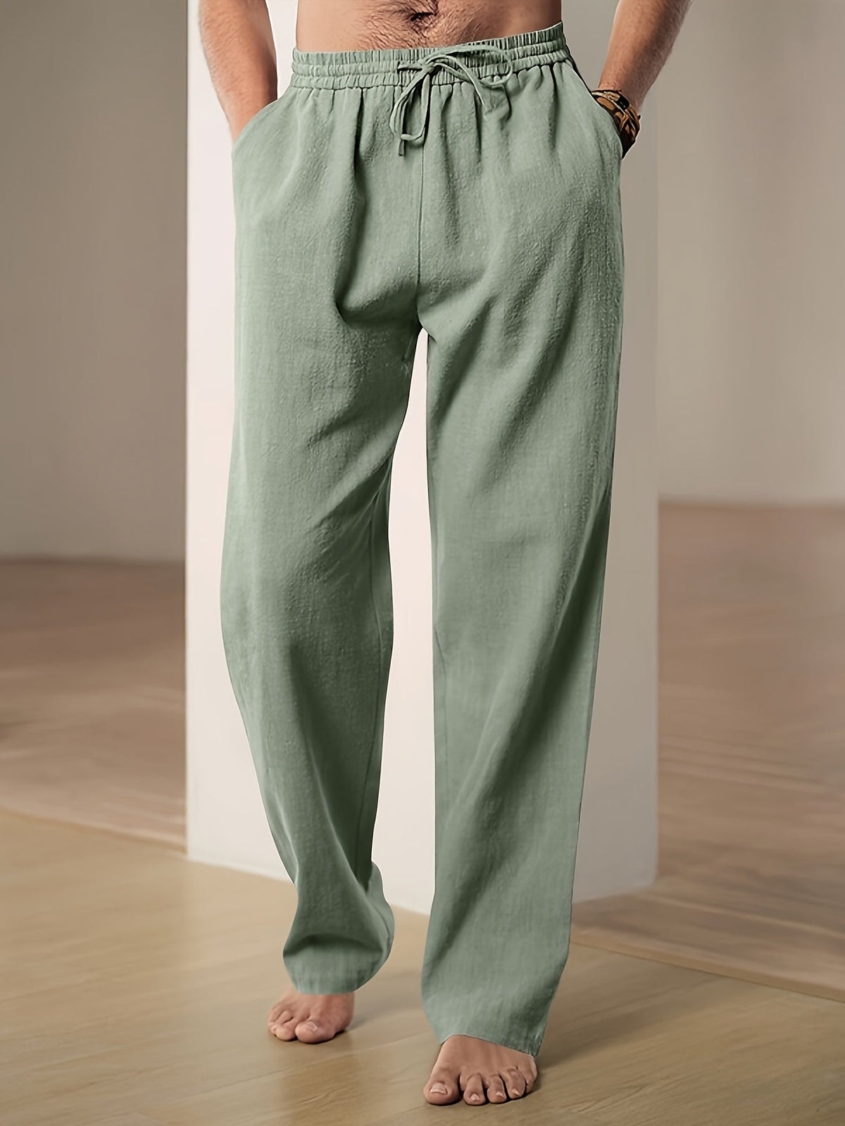 Men's Wide Leg Loose Fit Trousers - Lightweight Linen