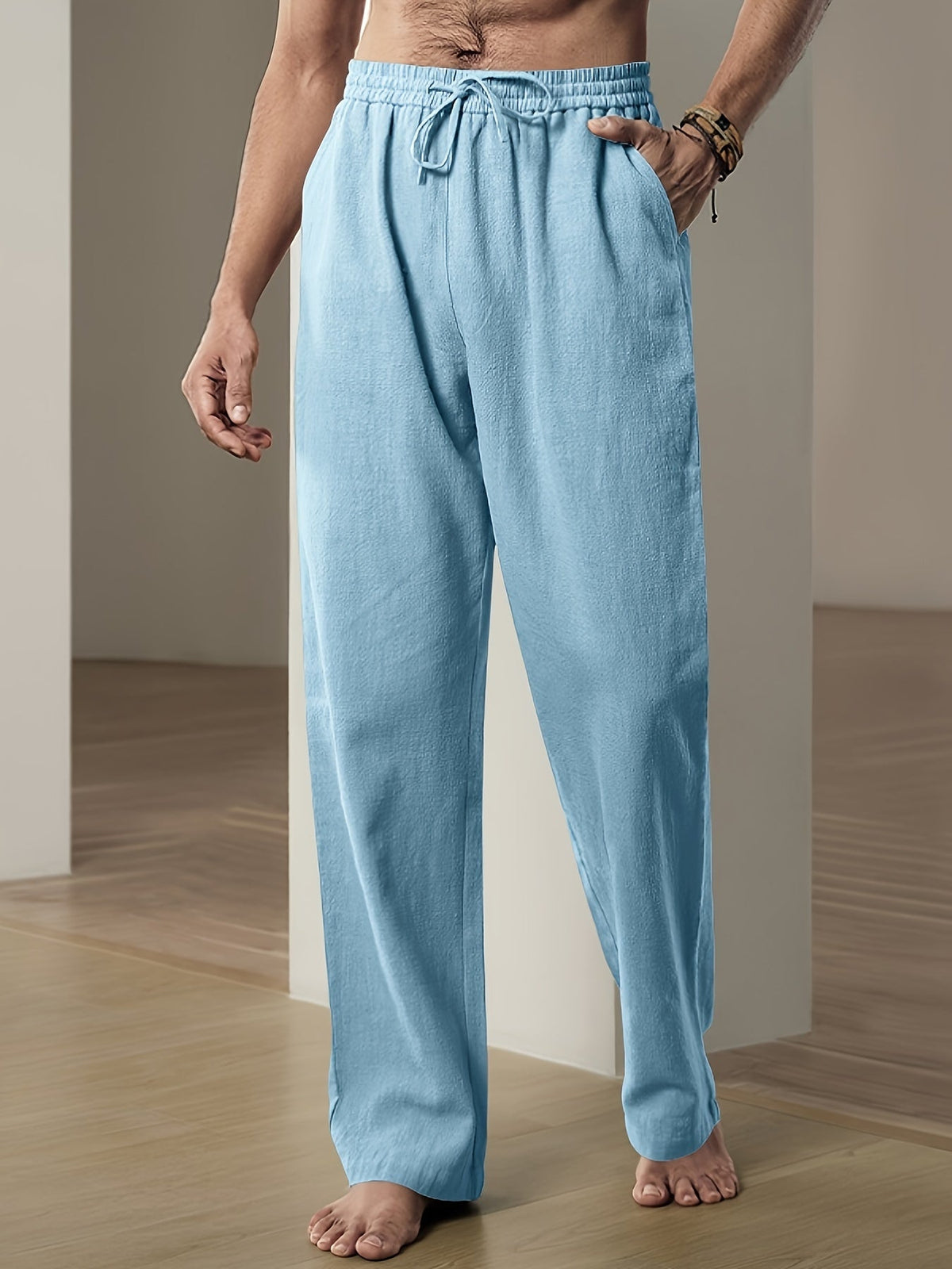 Men's Wide Leg Loose Fit Trousers - Lightweight Linen