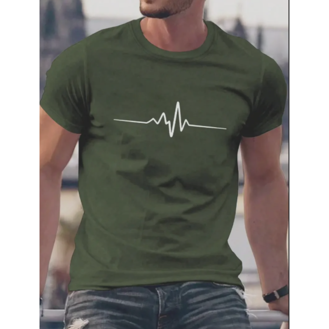 Men's Short Sleeve Slim Fit T-Shirt - Minimalist Heartbeat Print