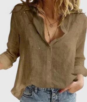 Women Linen Blouse Button Down Casual Summer Top
