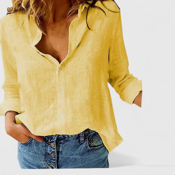 Women Linen Blouse Button Down Casual Summer Top