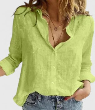 Women Linen Blouse Button Down Casual Summer Top