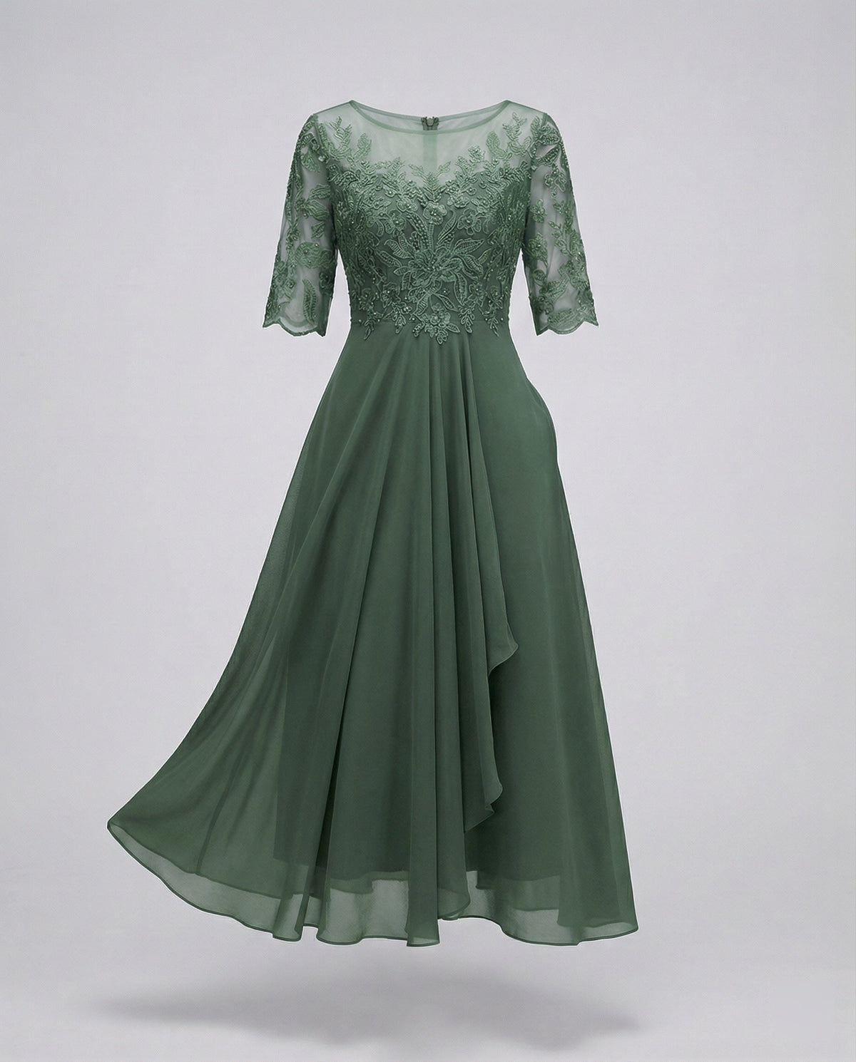 Women's 3/4 Sleeve Embroidered Midi Dress - Layered Skirt