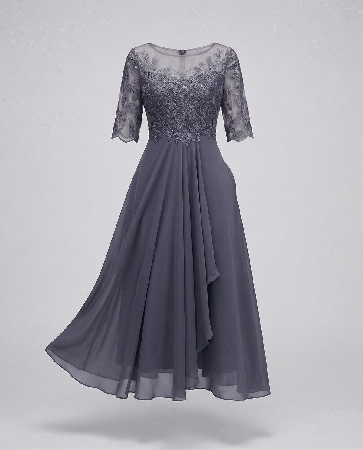 Women's 3/4 Sleeve Embroidered Midi Dress - Layered Skirt
