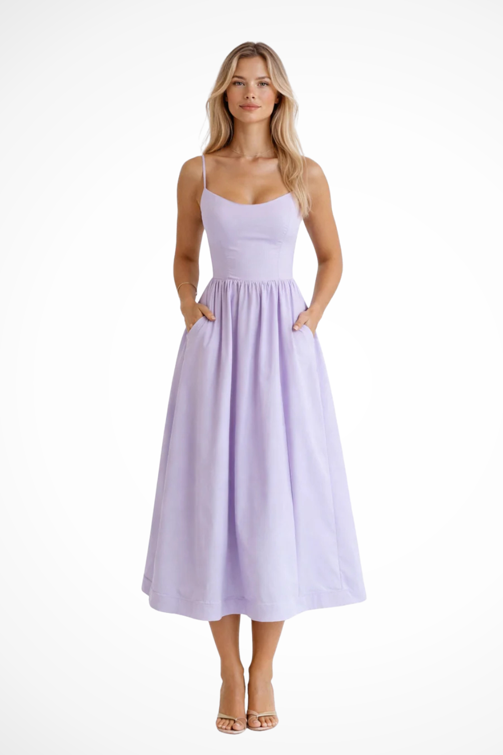 Women's A Line Midi Dress Spaghetti Strap Wedding Guest Ascot