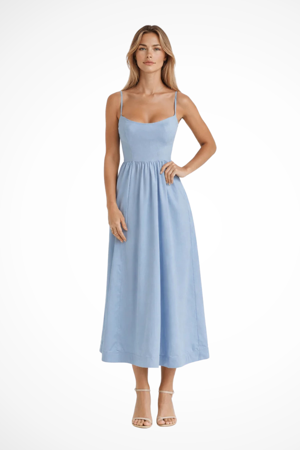 Women's A Line Midi Dress Spaghetti Strap Wedding Guest Ascot