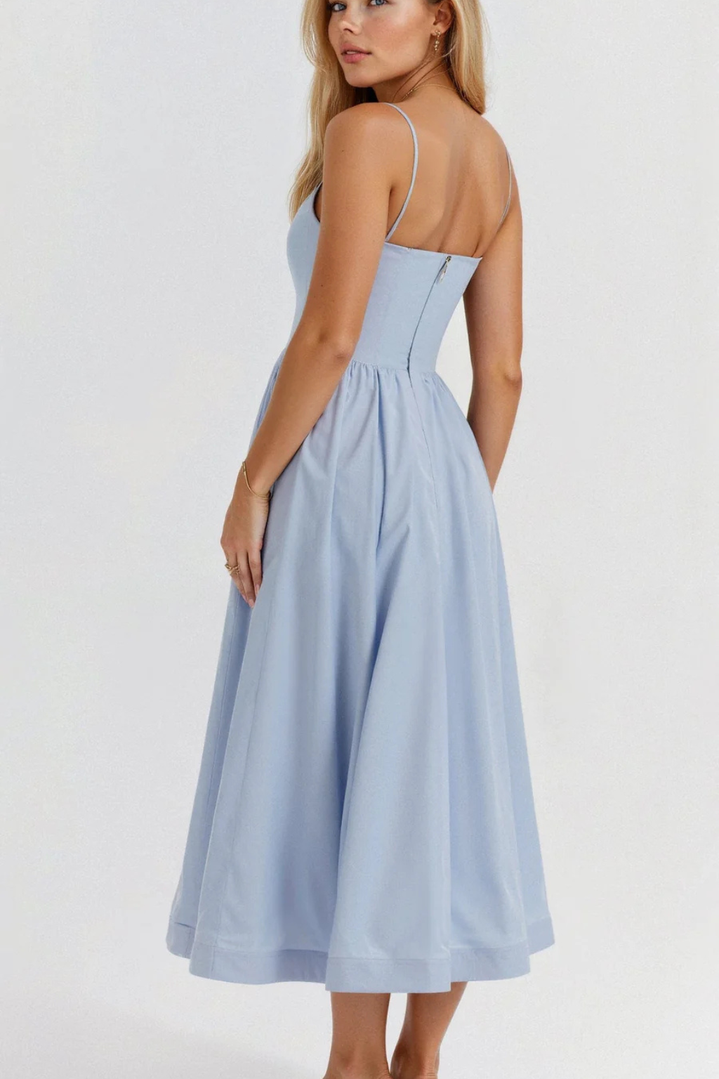 Women's A Line Midi Dress Spaghetti Strap Wedding Guest Ascot