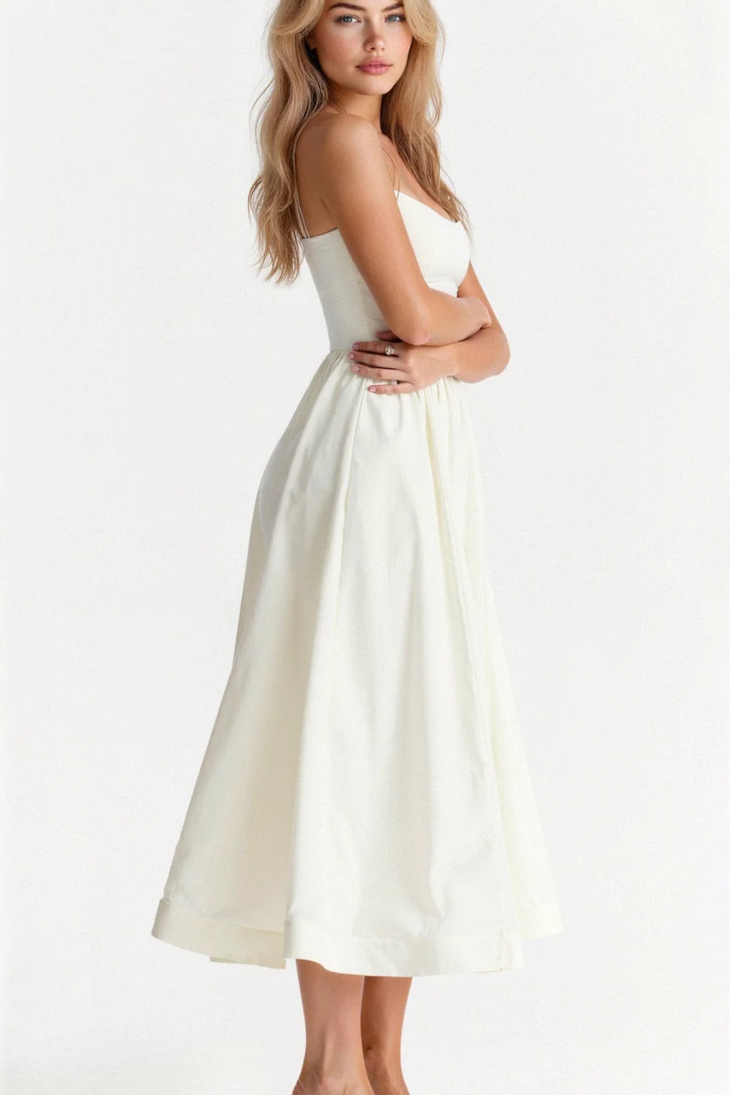 Women's A Line Midi Dress Spaghetti Strap Wedding Guest Ascot