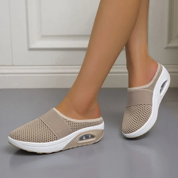 Women’s Backless Slip-On Sneakers - Lightweight Knit Weave