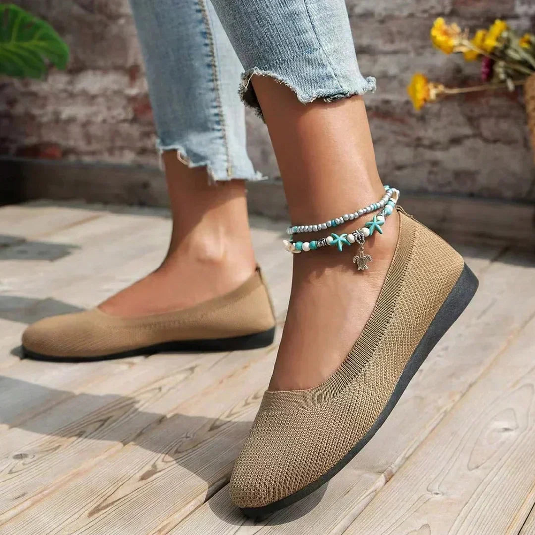 Women's Ballet Flats - Breathable Knit Upper and Padded Insole Detail