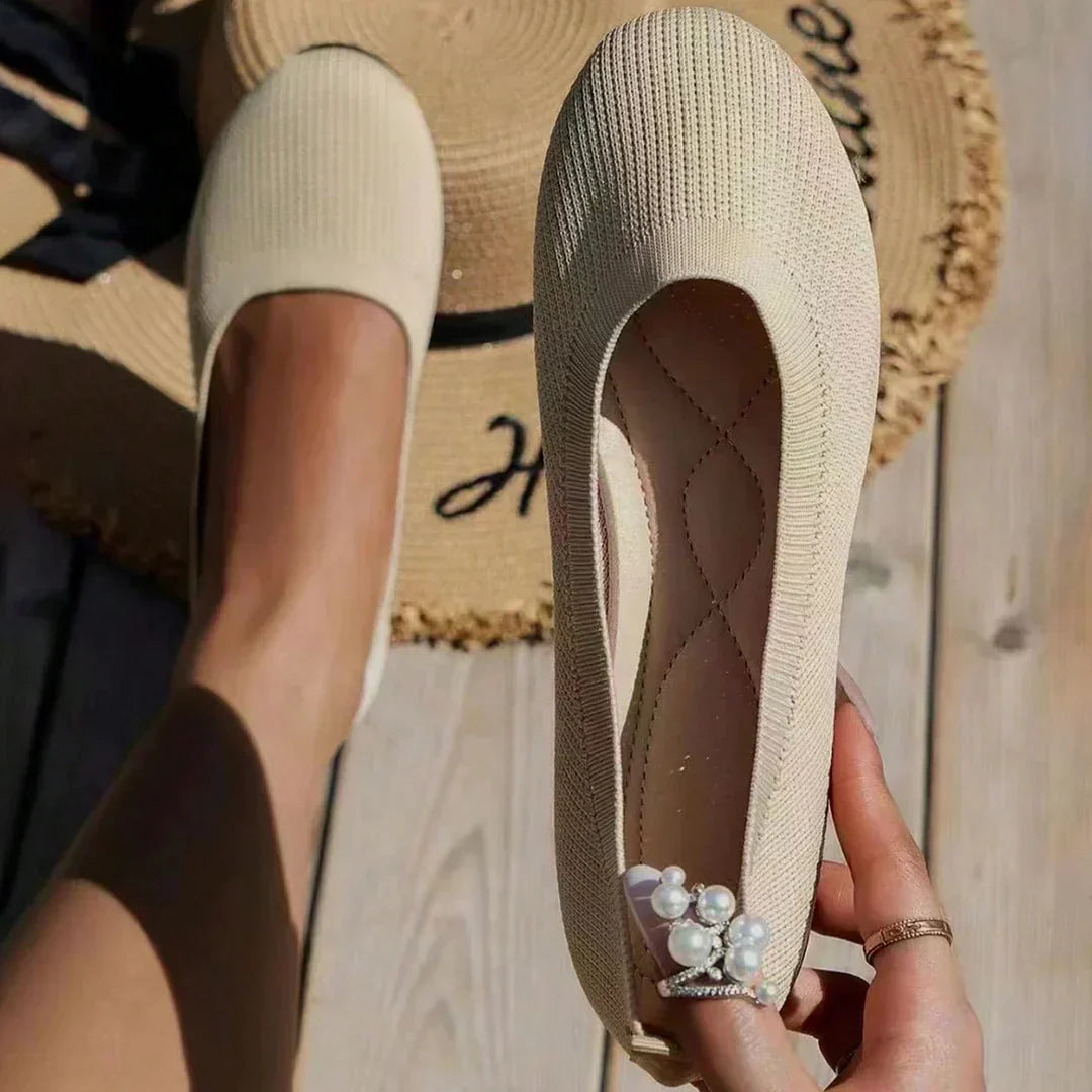 Women's Ballet Flats - Breathable Knit Upper and Padded Insole Detail