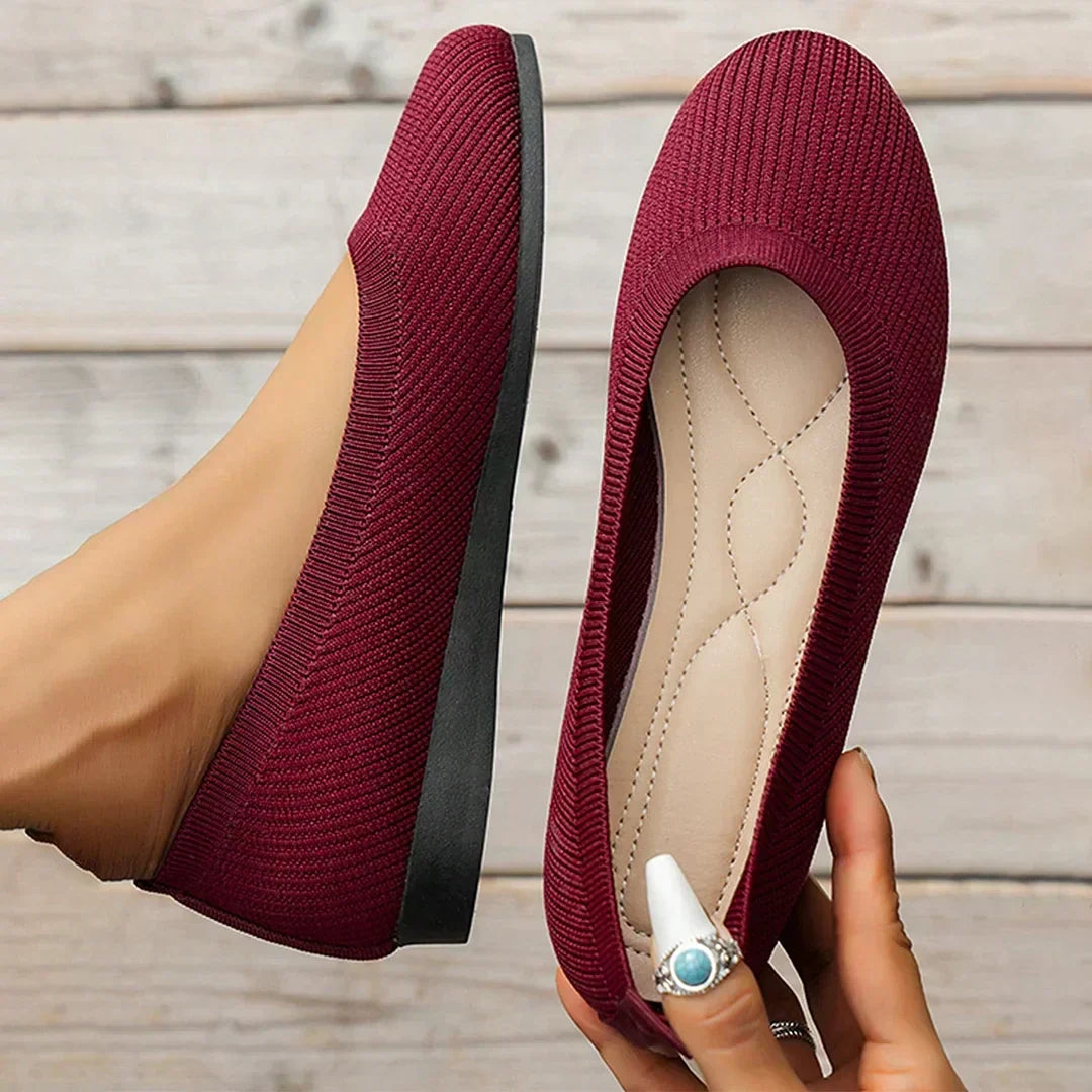 Women's Ballet Flats - Breathable Knit Upper and Padded Insole Detail