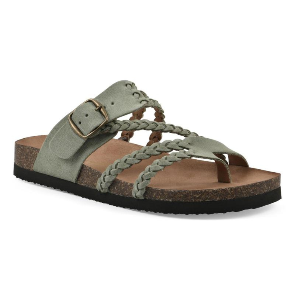 Women's Braided Buckle Flat Sandals Cork Footbed Slides