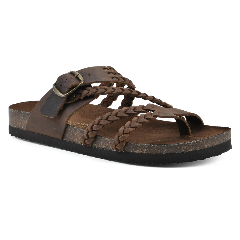 Women's Braided Buckle Flat Sandals Cork Footbed Slides