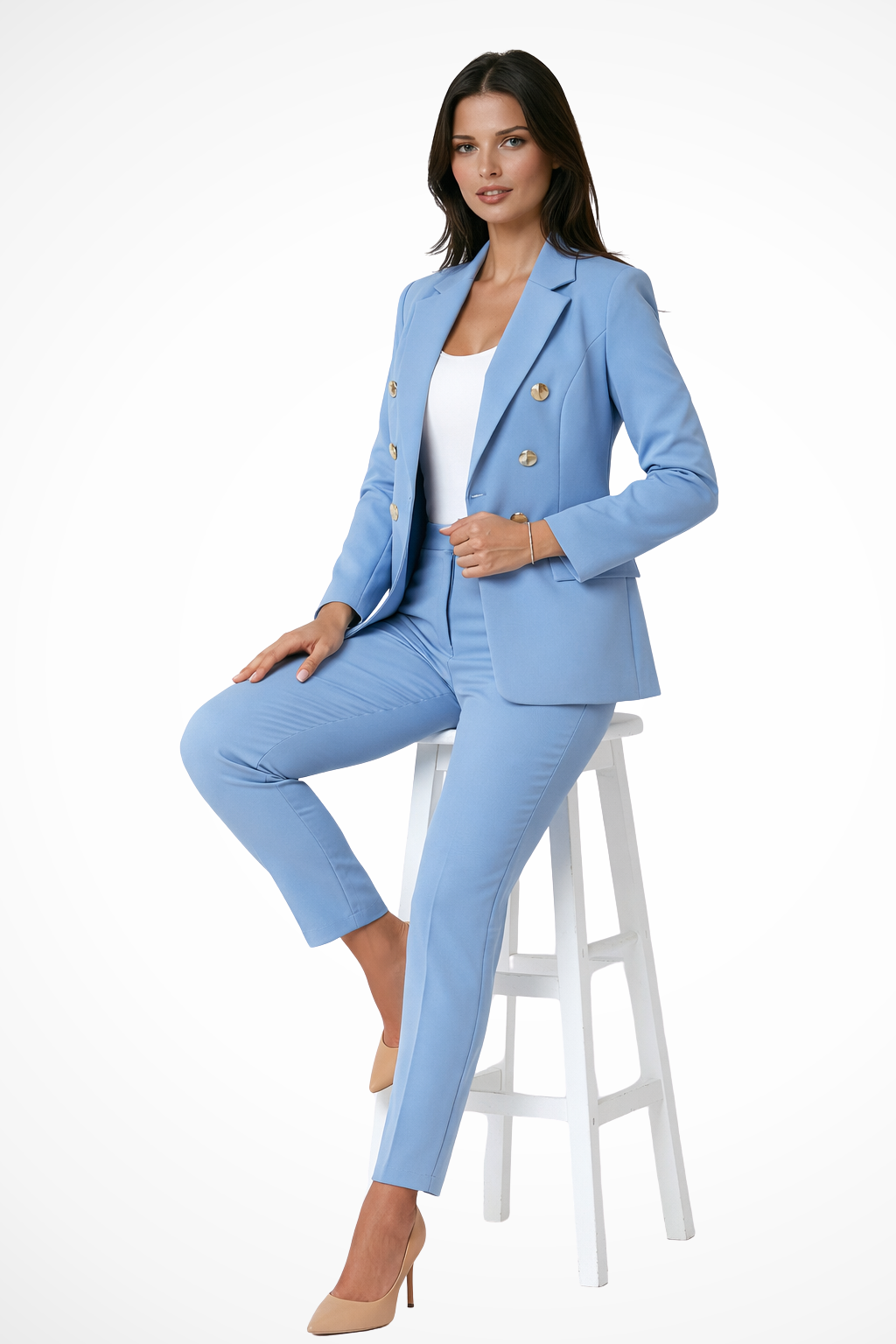Women's Button Detail Trouser Suit Set Tailored Blazer