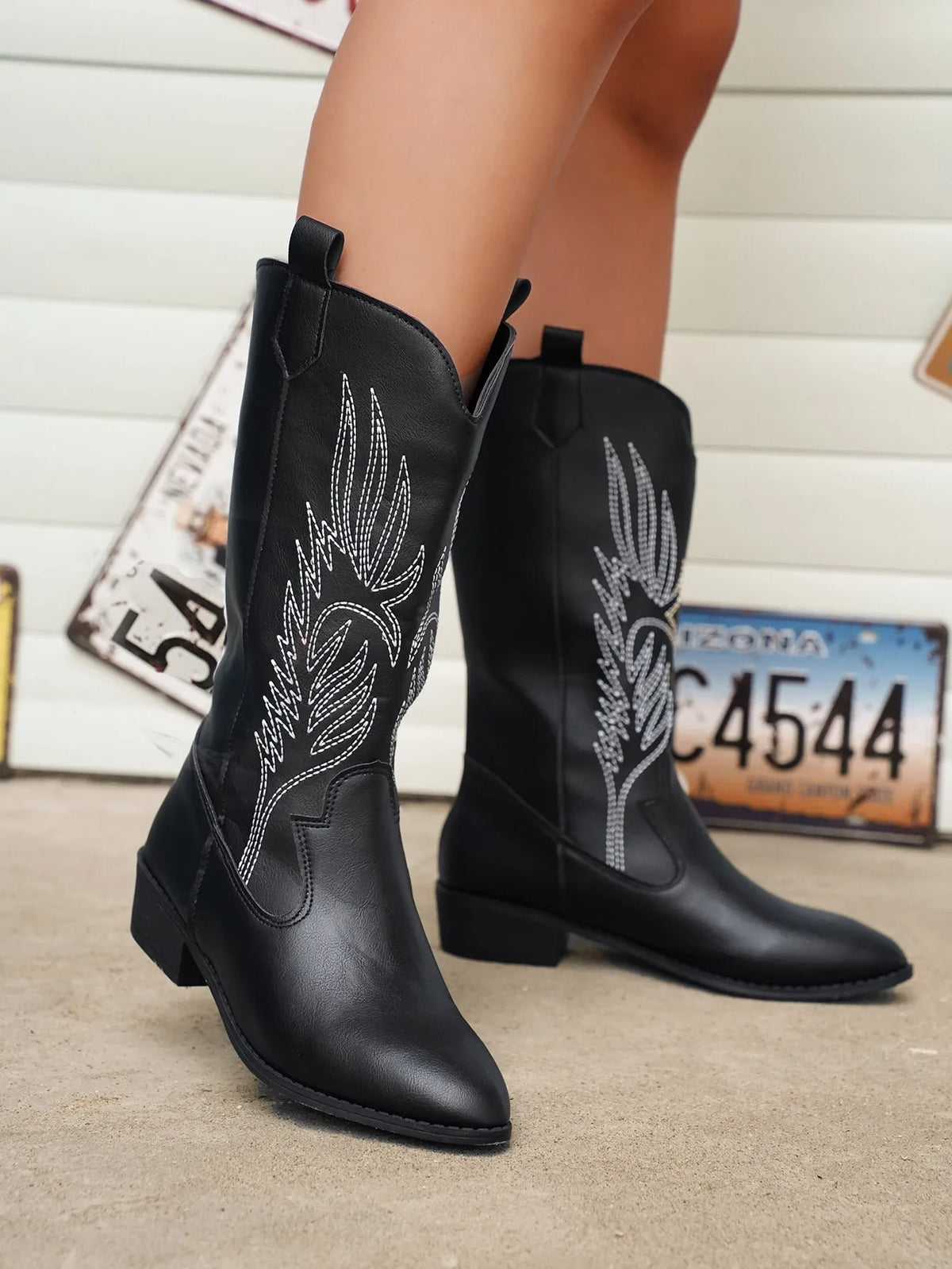 Women's Cowboy Boots - Metallic Finish and Western Stitched Panel Detail