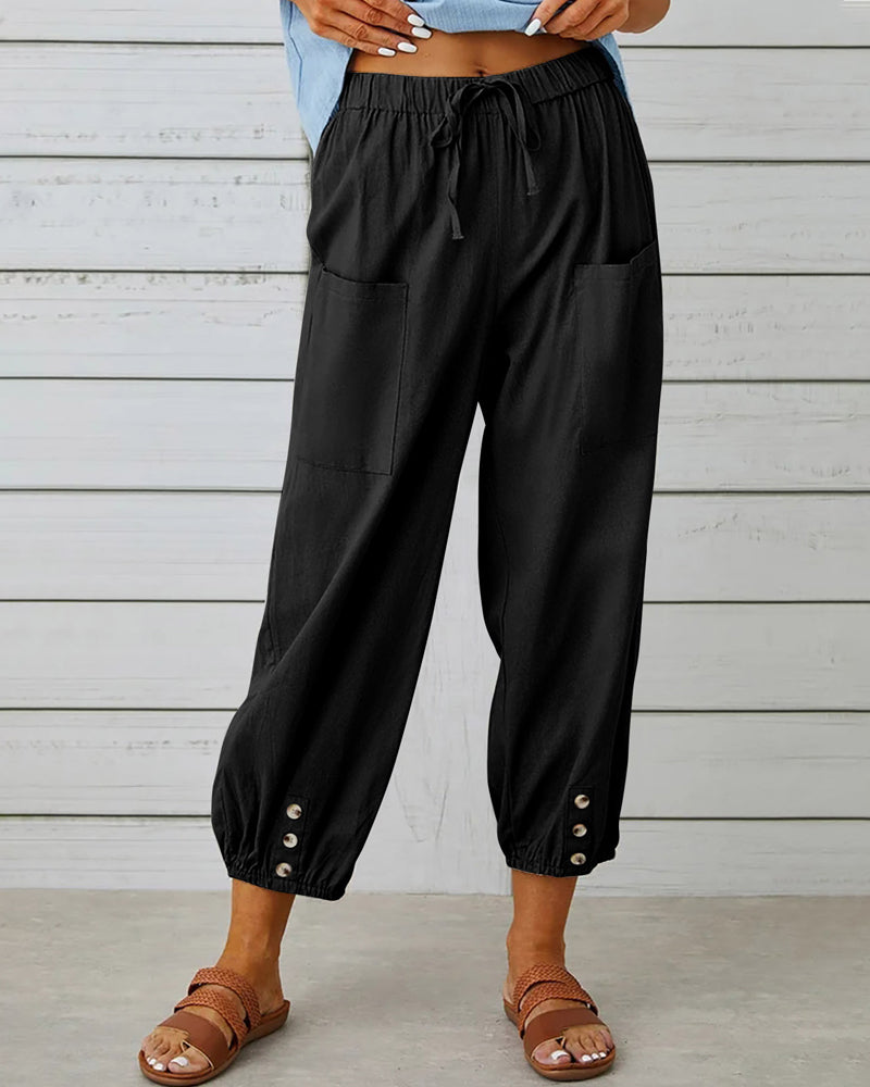 Women’s Cropped Capri Trousers - Lightweight Linen Weave