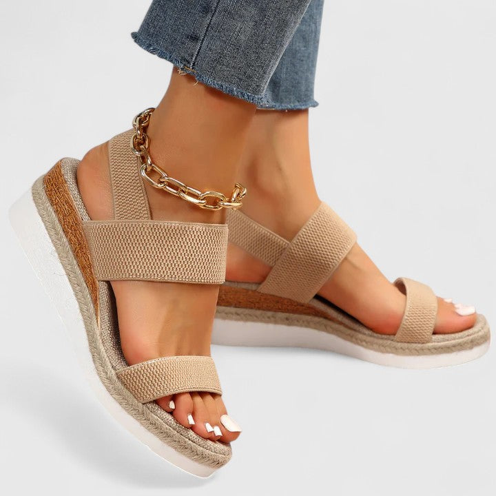 Women's Espadrille Wedge Sandals - Stretch Straps and Jute Sole Detail