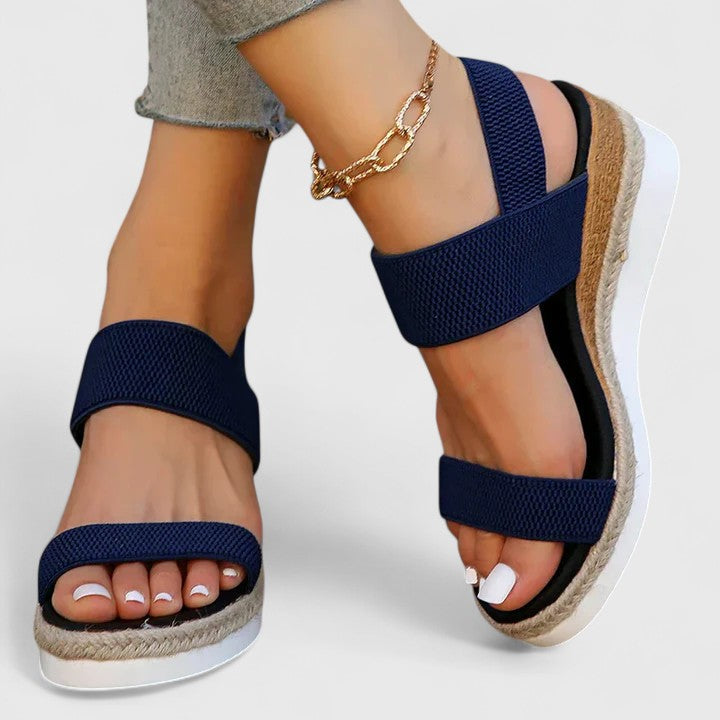 Women's Espadrille Wedge Sandals - Stretch Straps and Jute Sole Detail