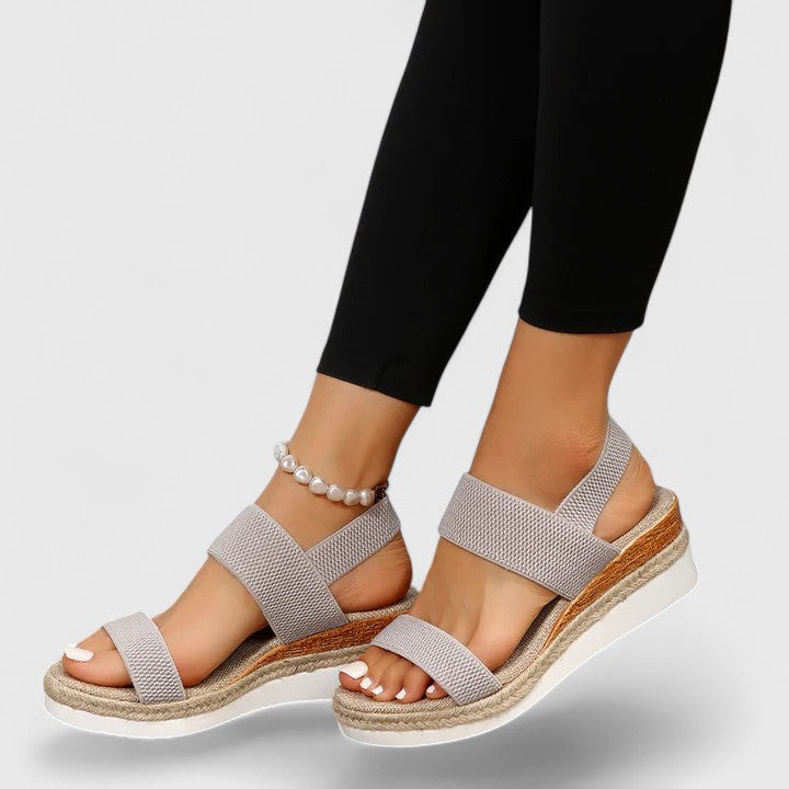 Women's Espadrille Wedge Sandals - Stretch Straps and Jute Sole Detail