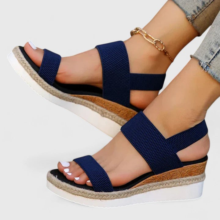 Women's Espadrille Wedge Sandals - Stretch Straps and Jute Sole Detail